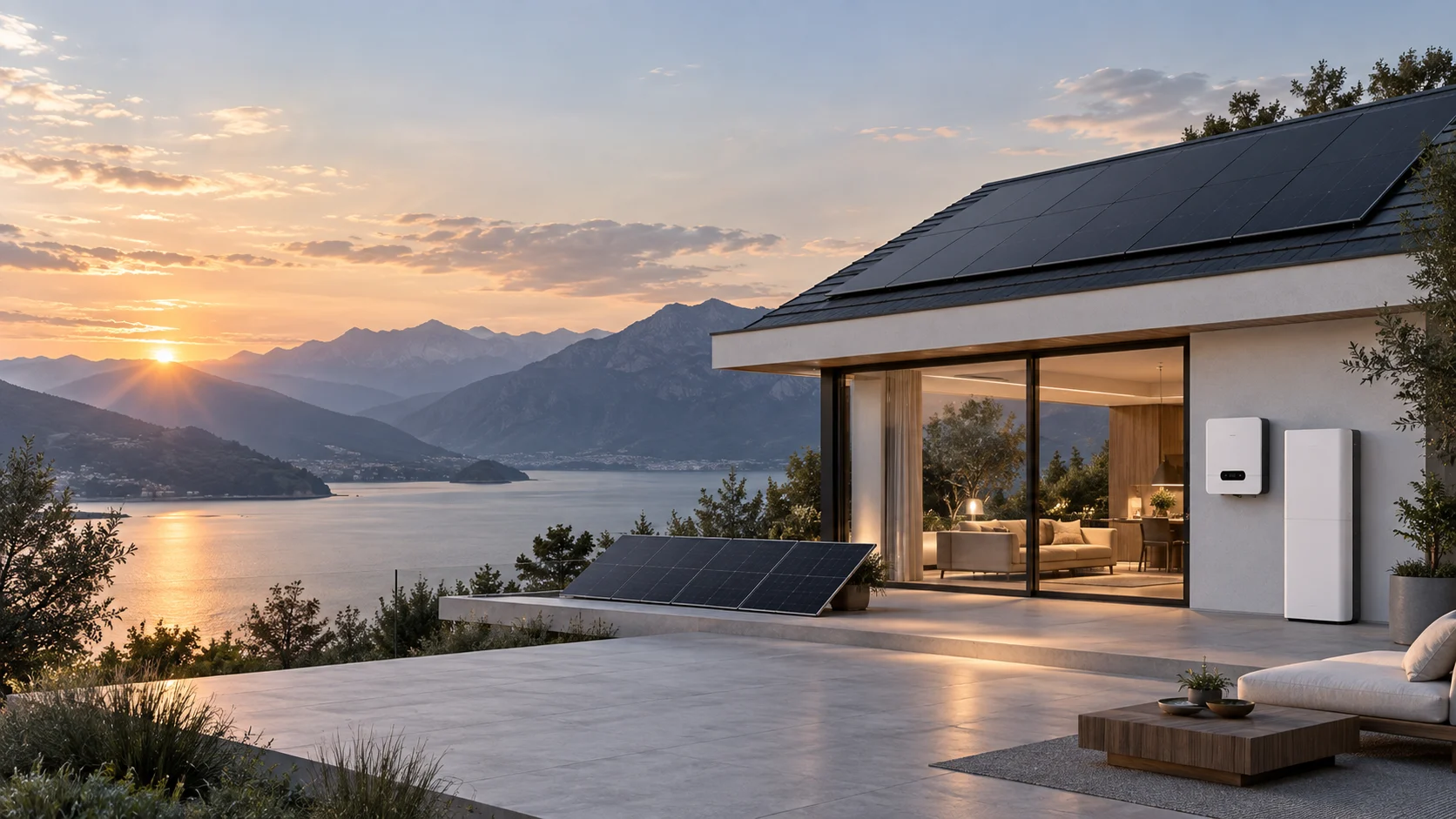 Illustrative residential energy system with rooftop solar, inverter and home battery